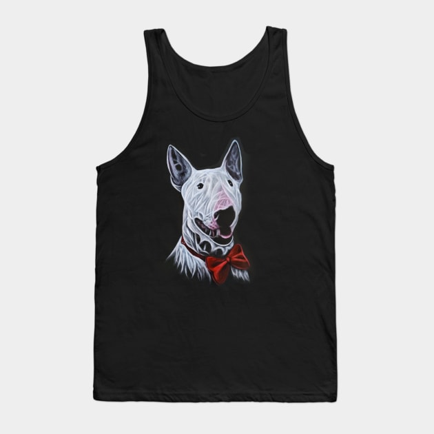 Bull Terrier With Red Bow Tie Acrylic Painting Portrait Tank Top by SKornackiArt